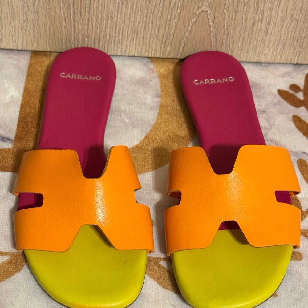 Carrano Nayeli Leather Slide Sandal - Multi-Tangerine - Picture 2 of 8